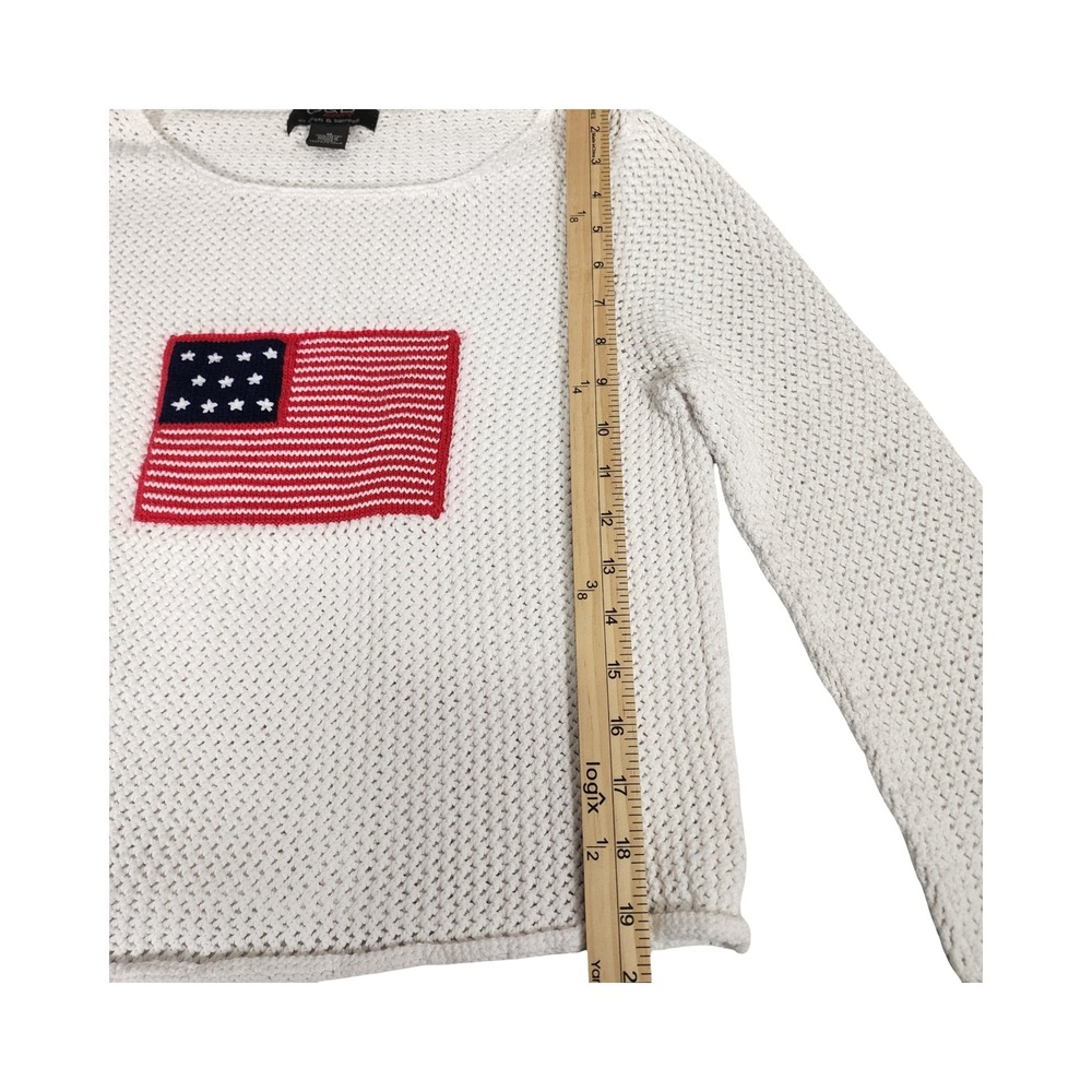 Croft & Barrow Sport White Knit Sweater American Flag Applique Size M - Picture 8 of 11